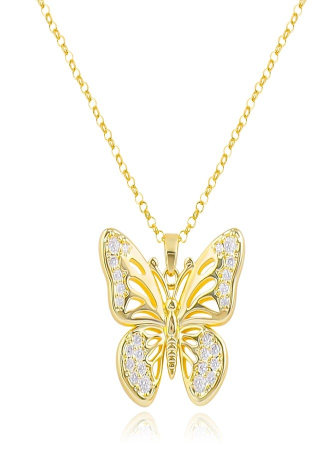 MOONWALTZ Gold Butterfly Necklace for Women 14K Gold Plated Hollow Butterfly Pendant Necklace Insect Fairy Cubic Zirconia Butterfly Charm Necklace Adjustable Chain Trendy Jewelry Gift for Women - Image 1